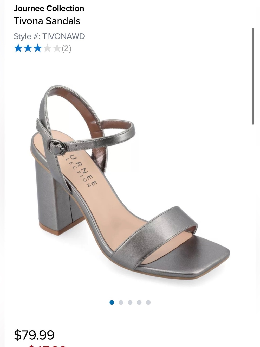 Journee Collection Tivona Metallic Silver Block Heel Sandals